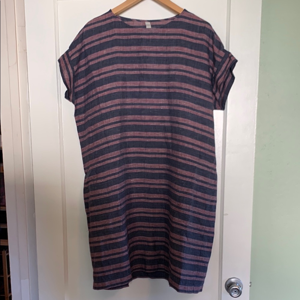 100% Linen Striped Shift Dress